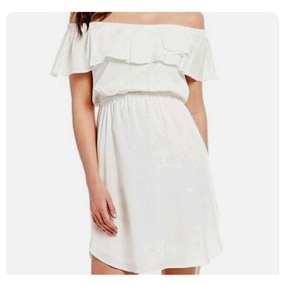H by HALSTON Dress Womens Medium M White Off Shoulder Georgia Cove Lyocell - Picture 1 of 10